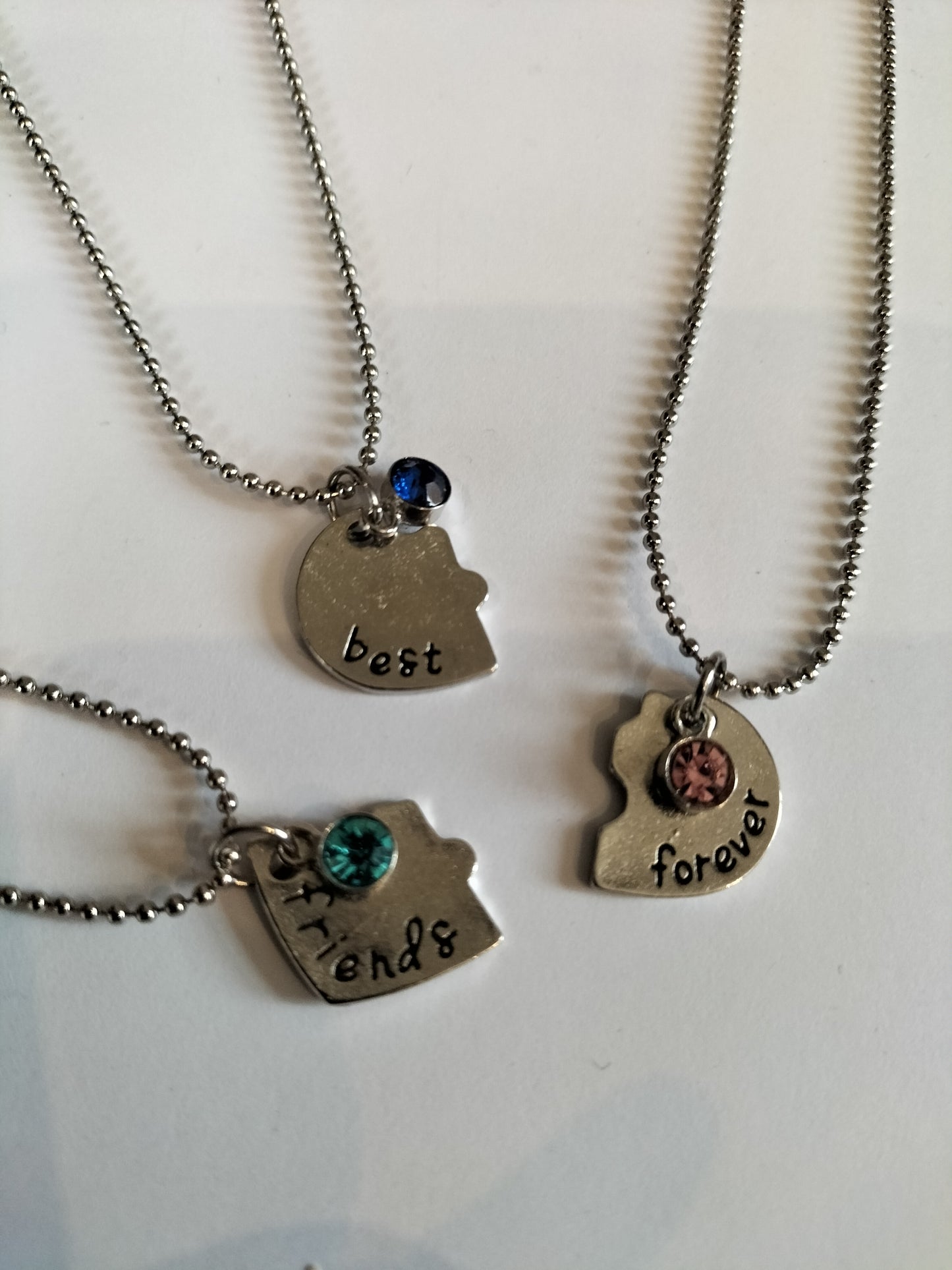 Best Friends Stainless Steel Trio Necklace Set With Crystals