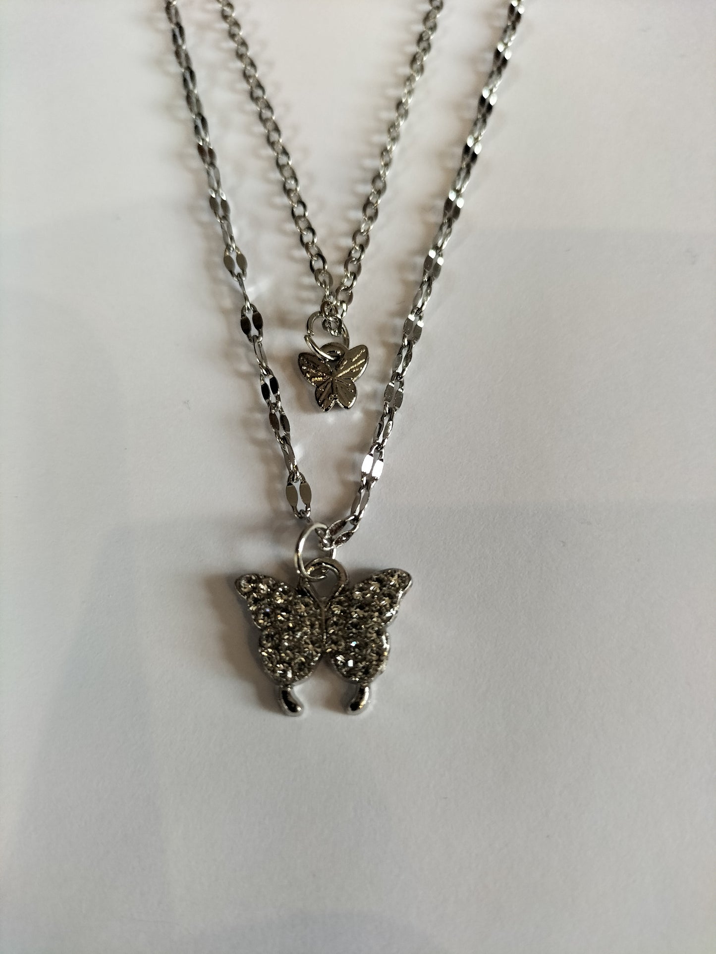 2 Piece Silver Gem Butterfly Necklace