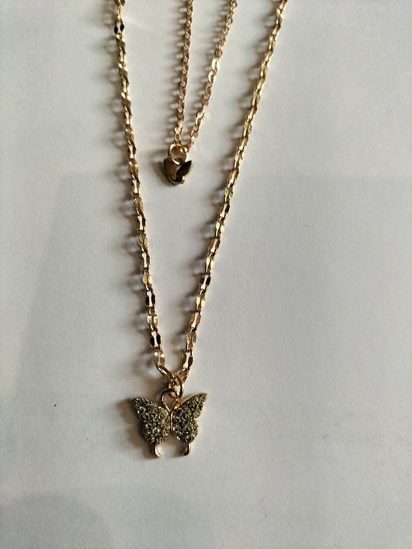 2 Piece Gold Gem Butterfly Necklace