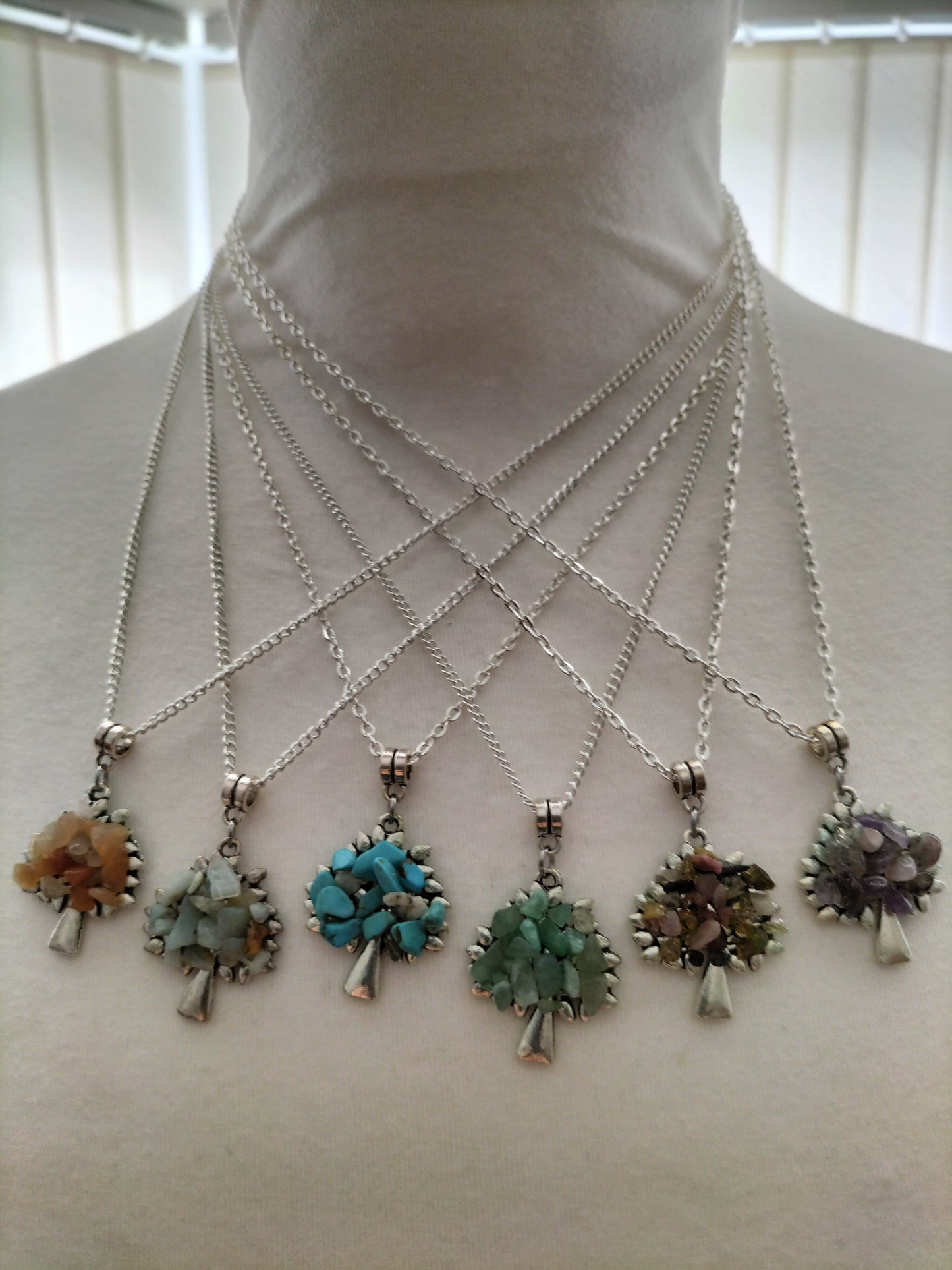Beautiful silver plated necklace with tree of life gemstones pendant