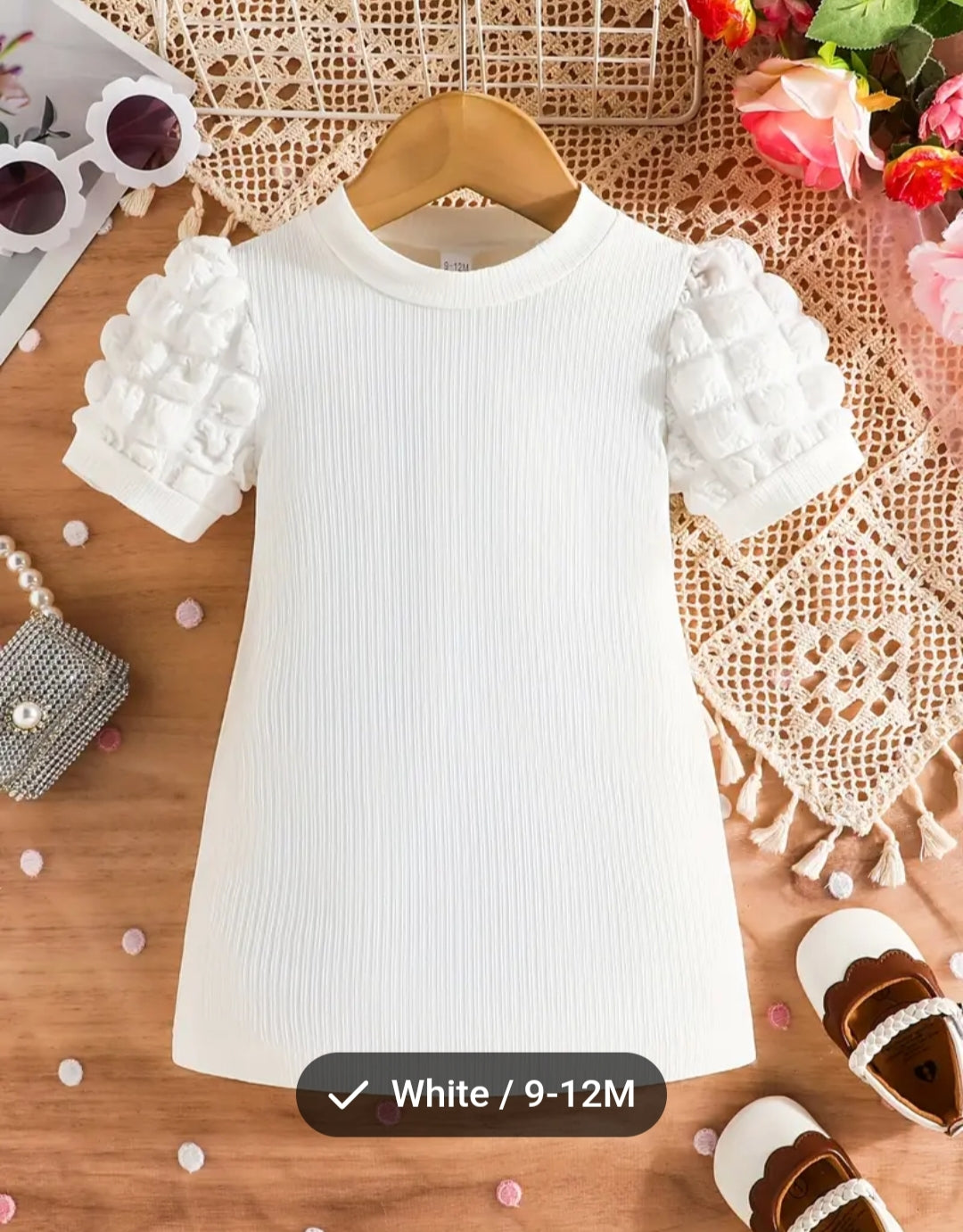 Infant & Toddler's Color Ribbed Dress, Casual Puff Sleeve Dress, Baby Girl's Clothing For Summer 2 Beautiful Colours