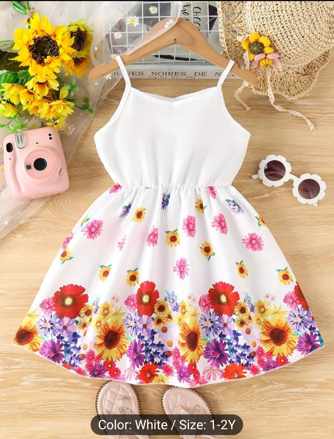 Infant & Toddler's Colourful Floral Pattern Cami Dress, Baby Girls Clothing For Summer 3 Different Sizes