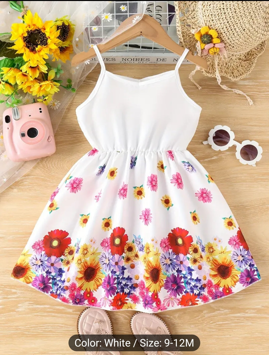 Infant & Toddler's Colourful Floral Pattern Cami Dress, Baby Girls Clothing For Summer 3 Different Sizes