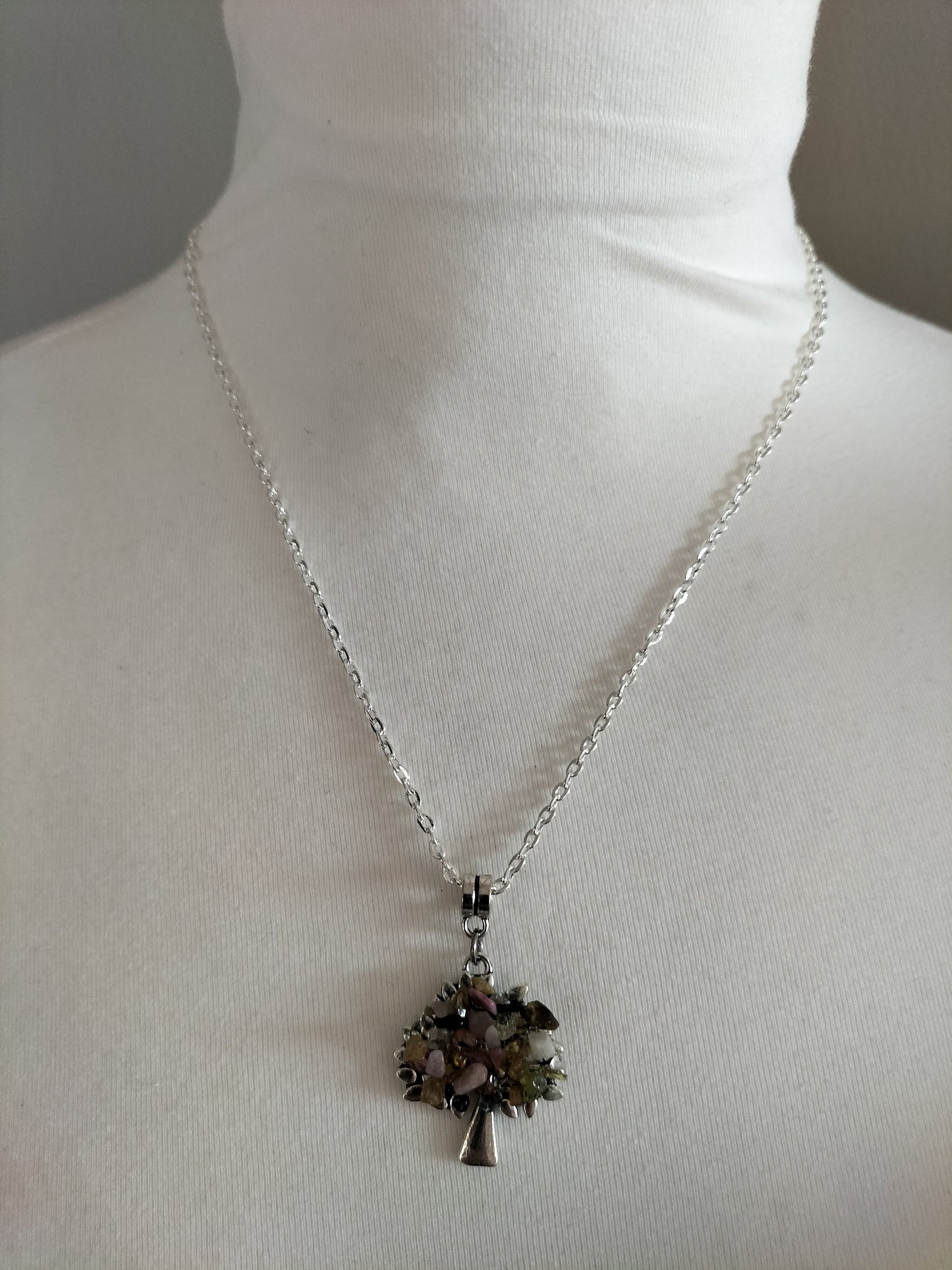 Beautiful silver plated necklace with tree of life gemstones pendant