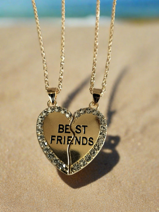 2 Piece Best Fiend Heart Shaped Golden Necklace