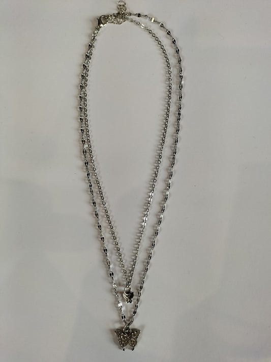 2 Piece Silver Gem Butterfly Necklace