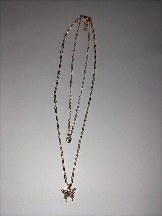 2 Piece Gold Gem Butterfly Necklace
