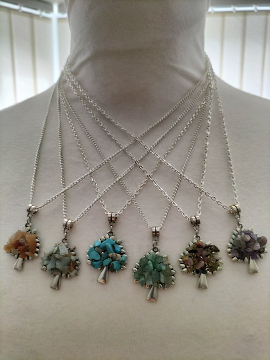 Beautiful silver plated necklace with tree of life gemstones pendant