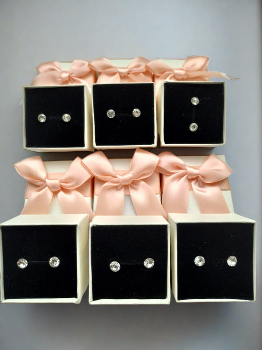 6 Pairs Women's Large Stud Earrings Set Stainless Zircon Silver Plated