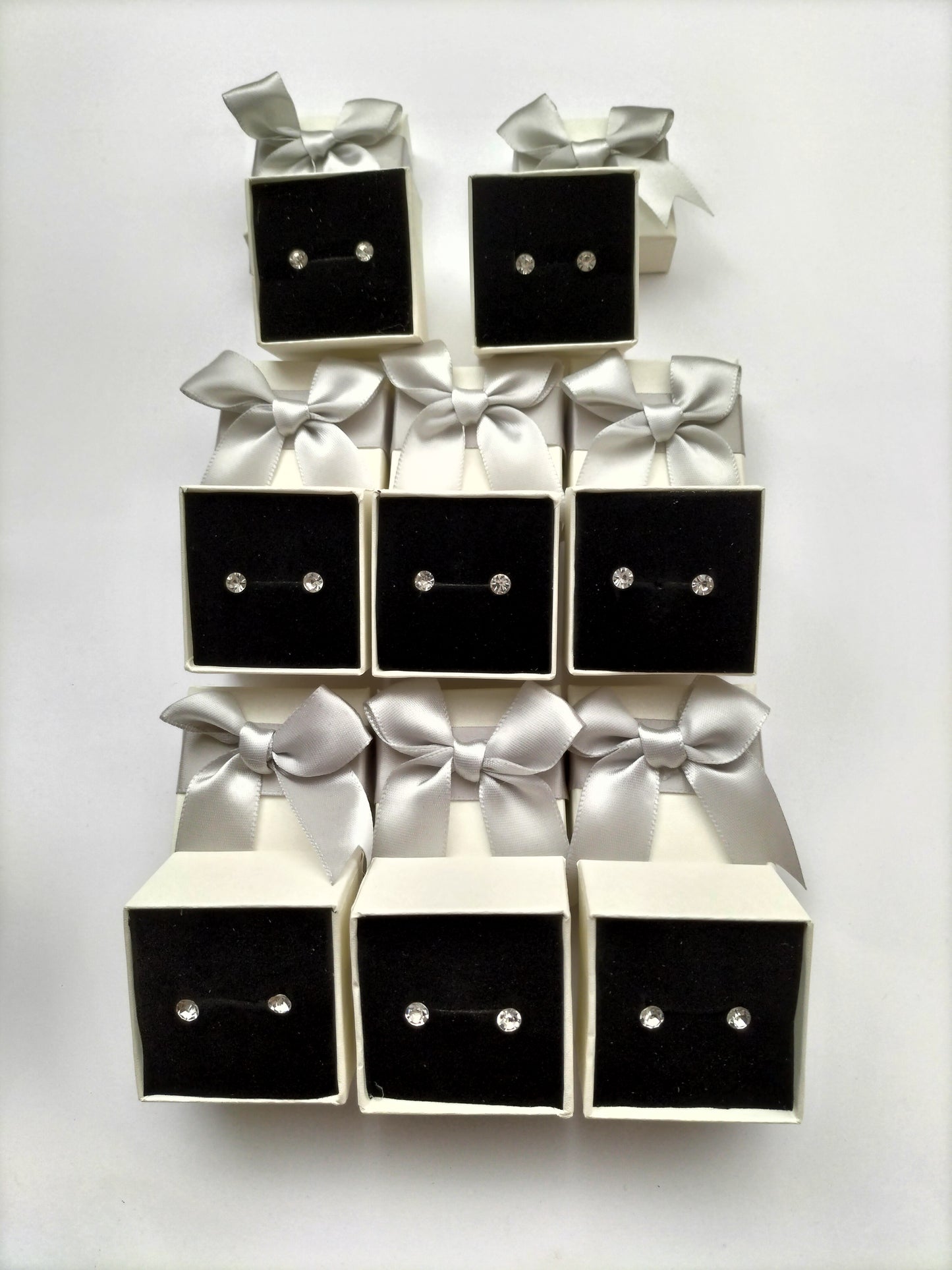 6 Pairs Women's Medium Stud Earrings Set Stainless Zircon Silver Plated