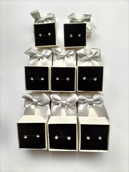 6 Pairs Women's Medium Stud Earrings Set Stainless Zircon Silver Plated