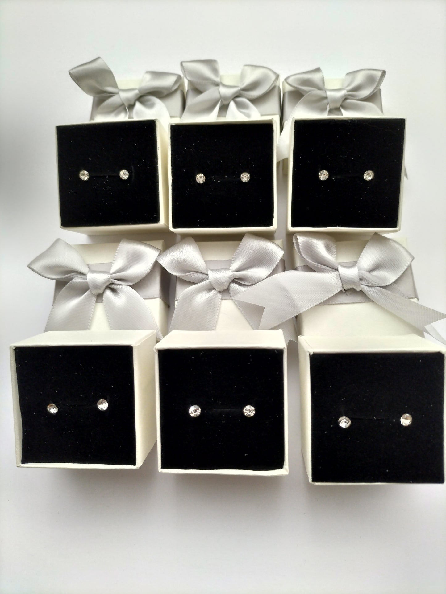 6 Pairs Women's Small Stud Earrings Set Stainless Zircon Silver Plated
