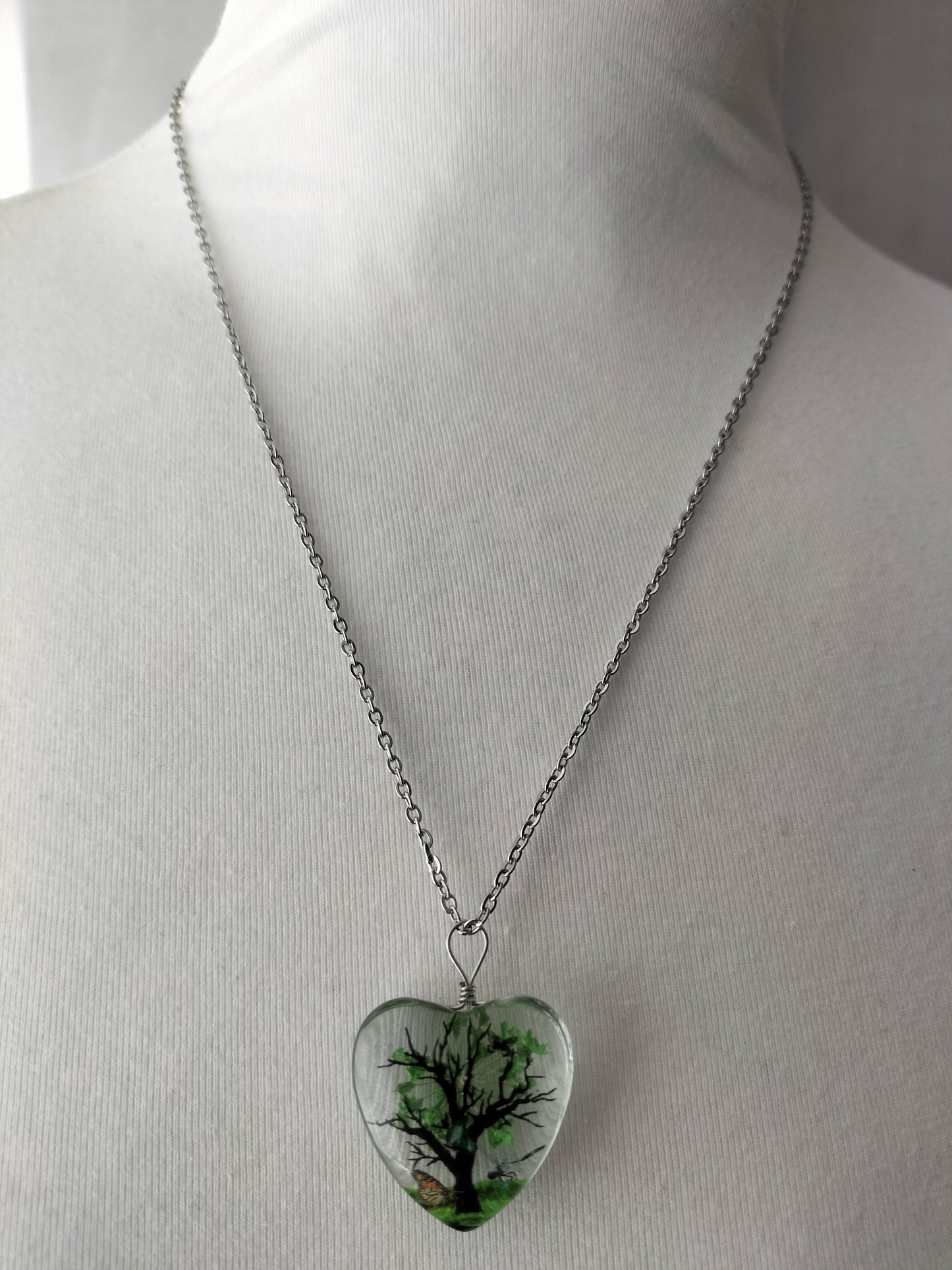 Dried Flower  Heart Pendant With Silver Plated Necklace
