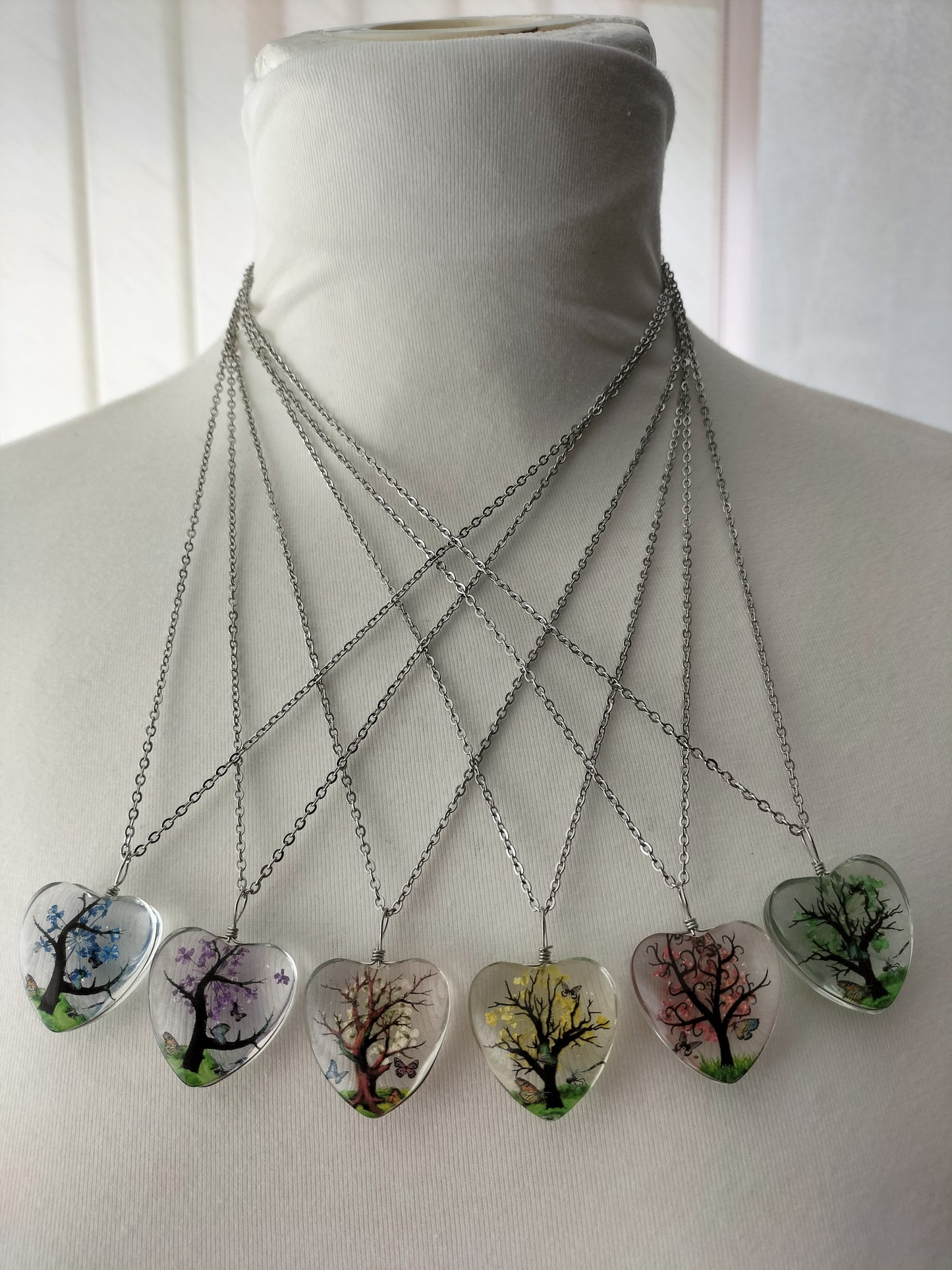 Dried Flower  Heart Pendant With Silver Plated Necklace