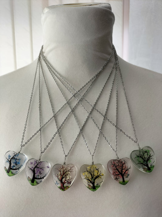 Dried Flower  Heart Pendant With Silver Plated Necklace