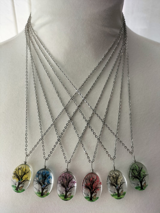 Dried Flower Shape Resin  Pendant With Silver Plated Necklace