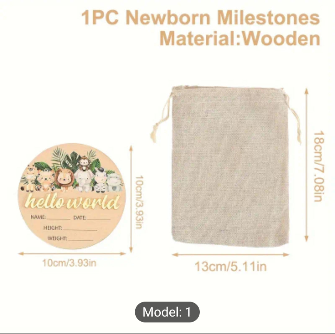 Jungle Animals Newburn Milestone Wooden Announcement Name Sigh Hello World 1 PC   Wooden Announcement  Birth Sigh 1 PC