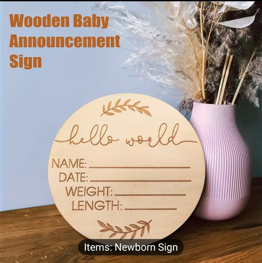 Jungle Animals Newburn Milestone Wooden Announcement Name Sigh Hello World 1 PC   Wooden Announcement  Birth Sigh 1 PC