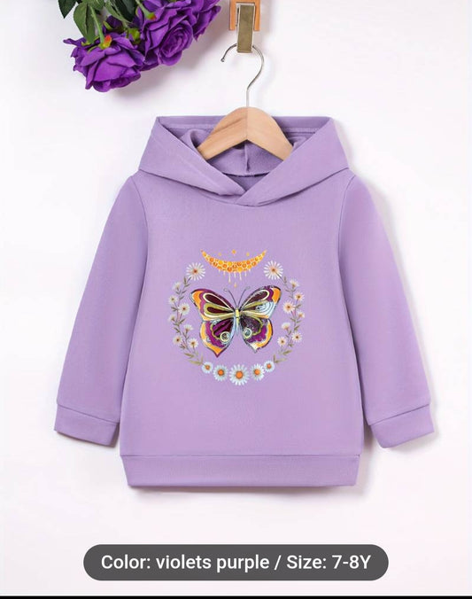 Daisy & Butterfly Casual Graphic Hoodies Long Sleeve Trendy Sweatshirt Top Violet Purple 7 Years Old