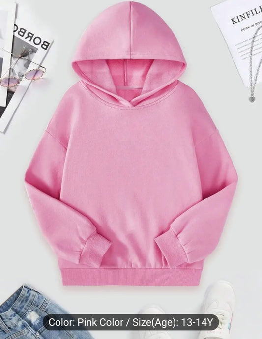 Basic Versatile Hoodie Tops For Girls 7-8Y And 13-14Y Slight Stretch Long Sleeve Sweatshirt Pullover