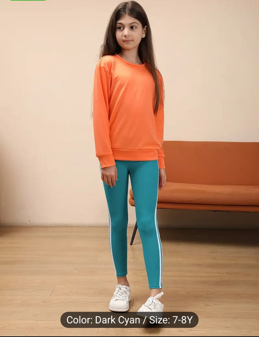 Comfy Stretchy Stripped Side Leggings Casual Pants For Girls 10-11Y And 7-8Y