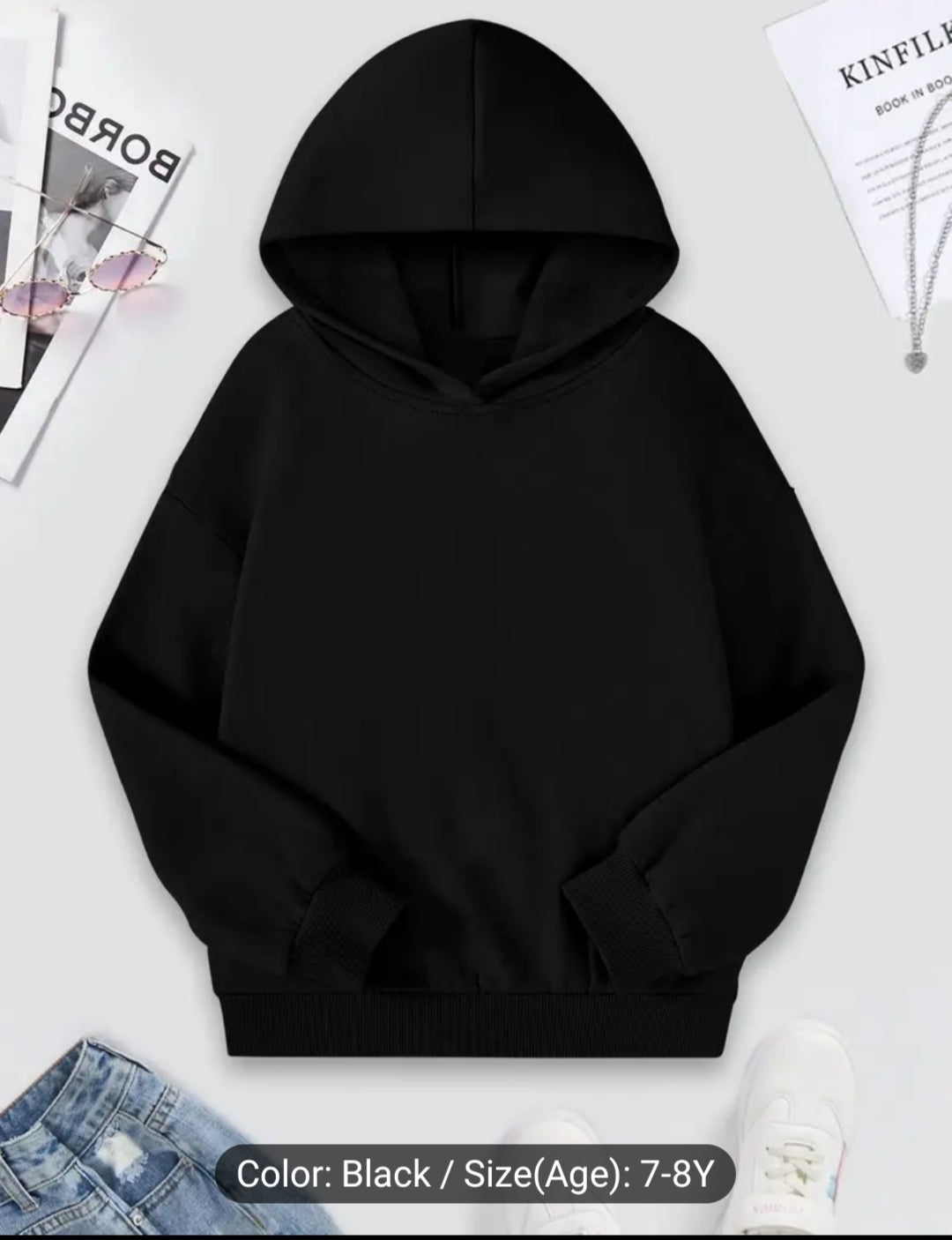 Basic Versatile Hoodie Tops For Girls 7-8Y And 13-14Y Slight Stretch Long Sleeve Sweatshirt Pullover