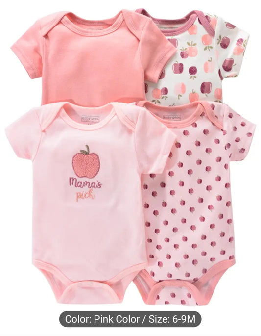 4 Pcs Adorable Unisex 9 month old Baby Rompers Short-Sleeve, Round Neck Onesies