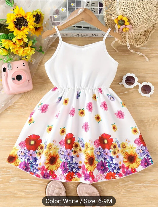 Infant & Toddler's Colourful Floral Pattern Cami Dress, Baby Girls Clothing For Summer 3 Different Sizes